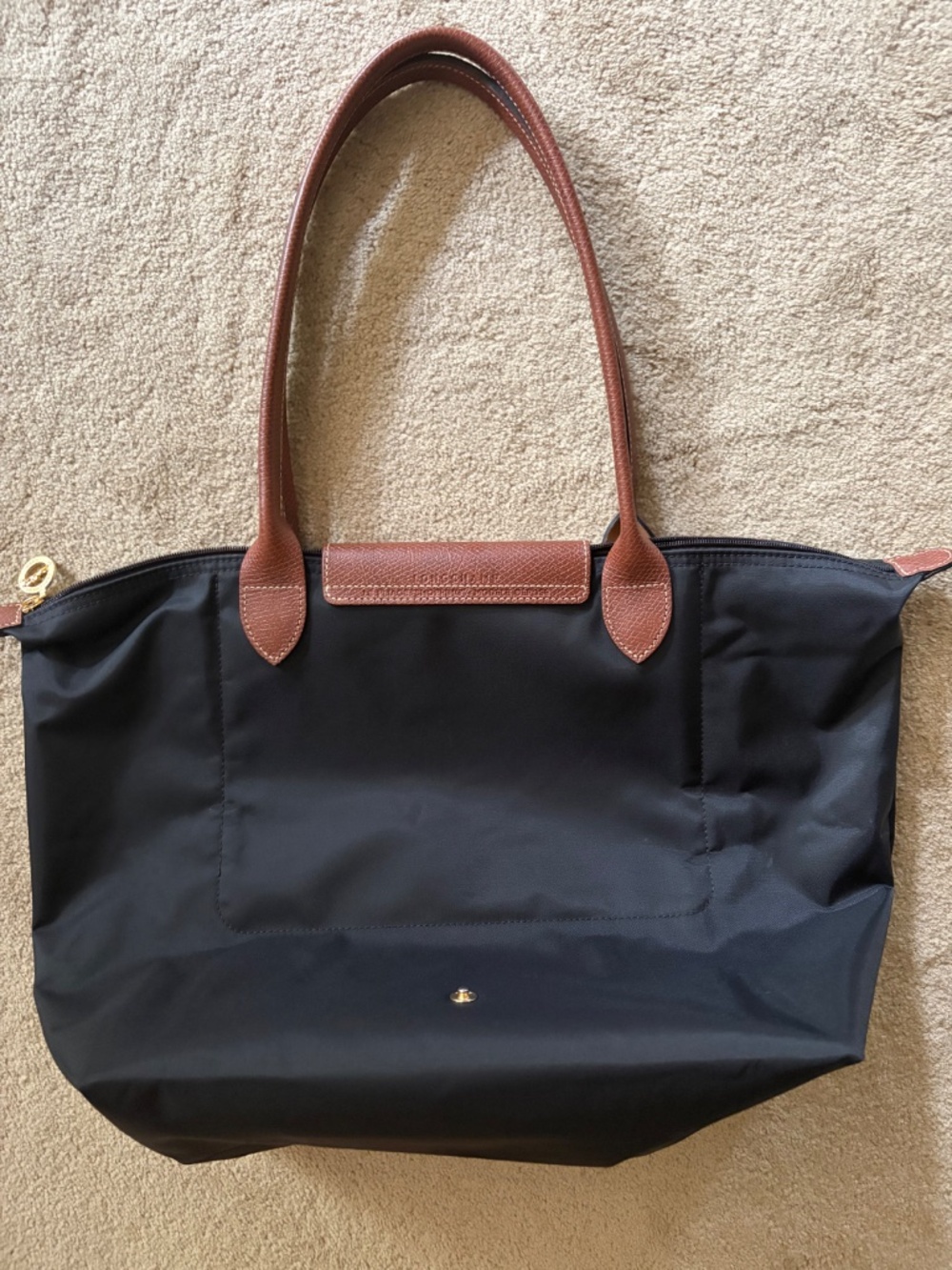 Longchamp Le Pliage Original Large Tote, black with brown leather - Picture 6 of 8